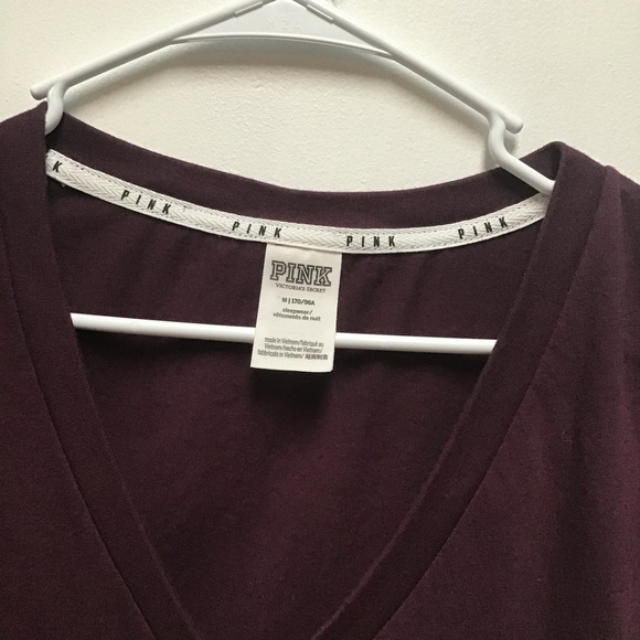 PINK Victoria's Secret Short Sleeve V-Neck Tee - Deep Plum - Picture 2 of 3